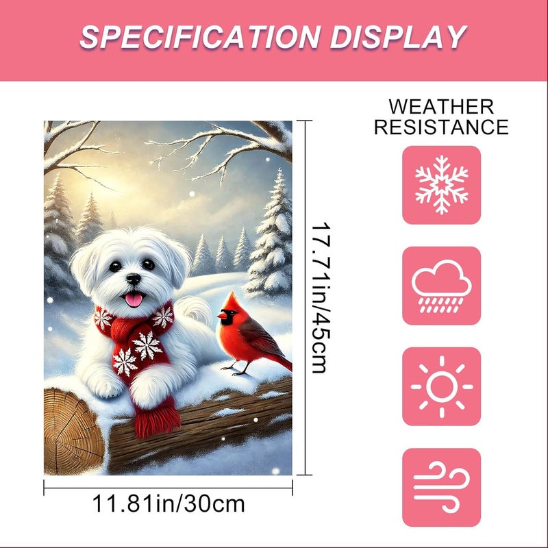 BlissYard Christmas Garden Flag 12x18 Inch Double Sided Maltese Dog in Red Scarf Garden Flag Winter Holiday Yard Banner Outdoor Decoration Farmhouse Christmas Flag for Porch Lawn Welcome Seasonal Outdoor Decor - Image 4